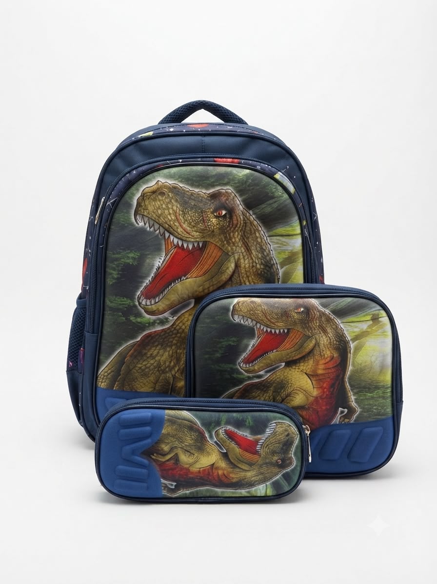 Set mochila infantil 3 piezas Dinosaurio