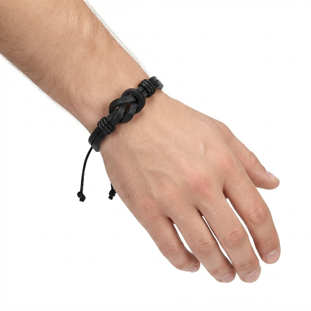 Pulsera Caballero Negra con Nudo Decorativo 🖤