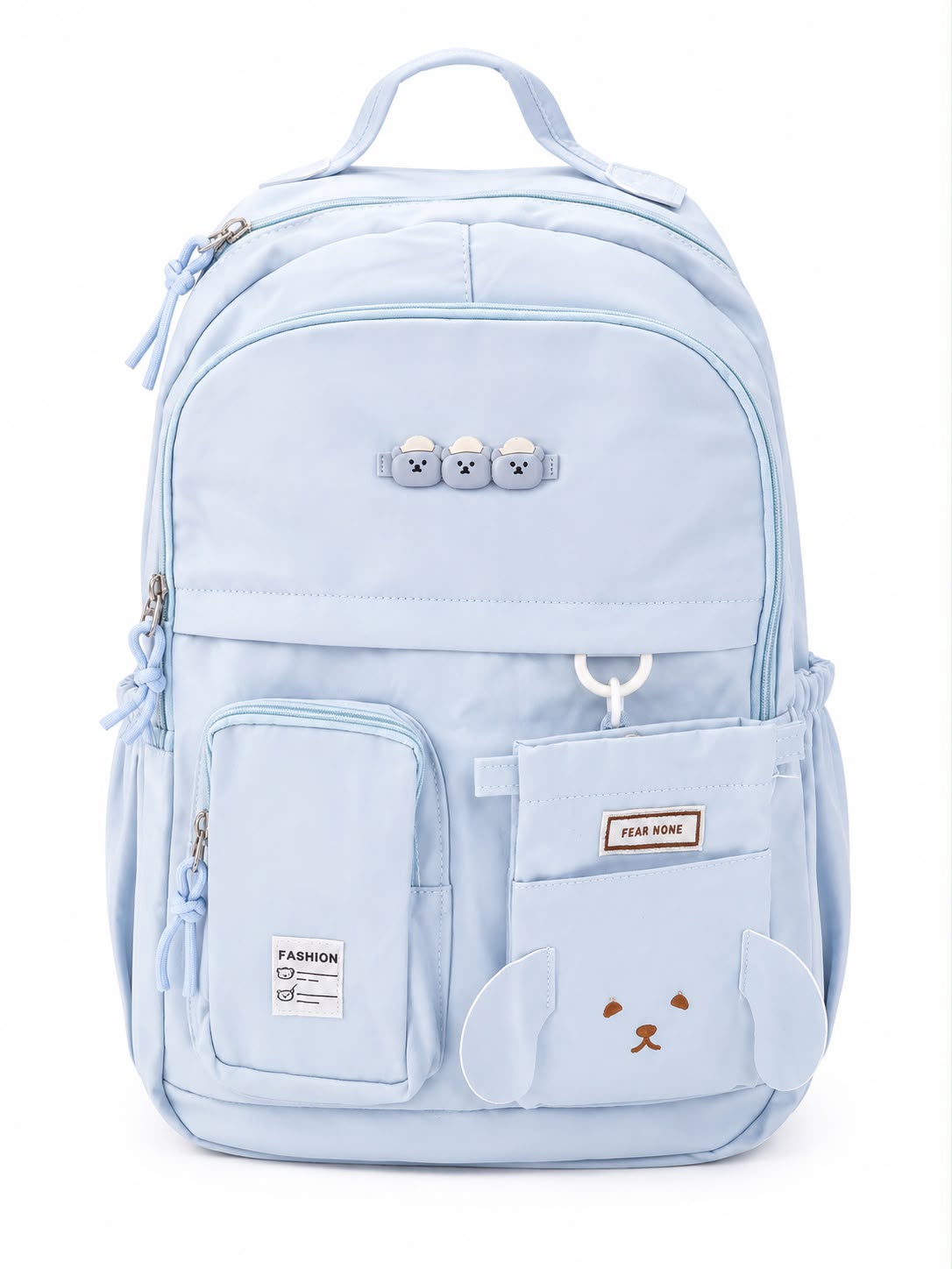 Mochila juvenil color azul cielo con diseño de perrito