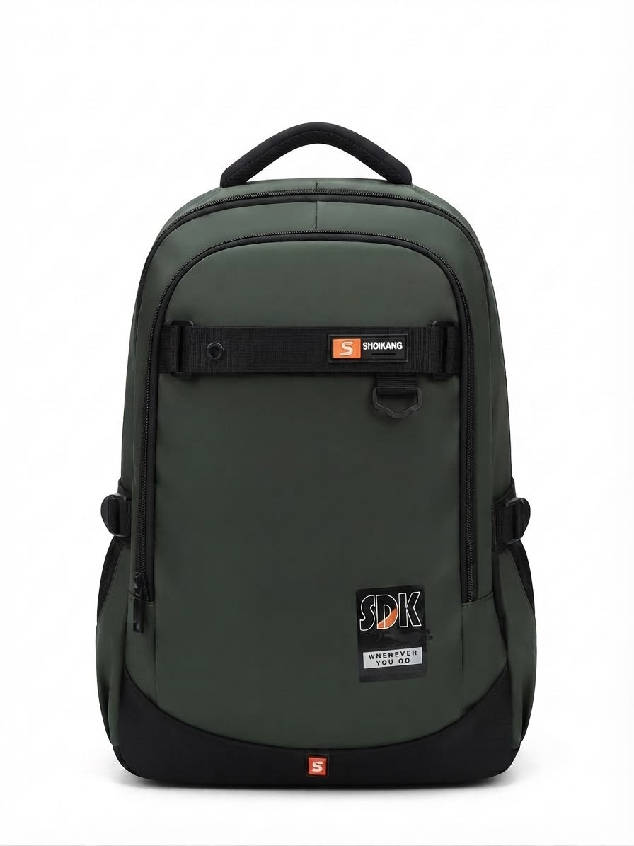 Mochila juvenil verde militar con detalles negros