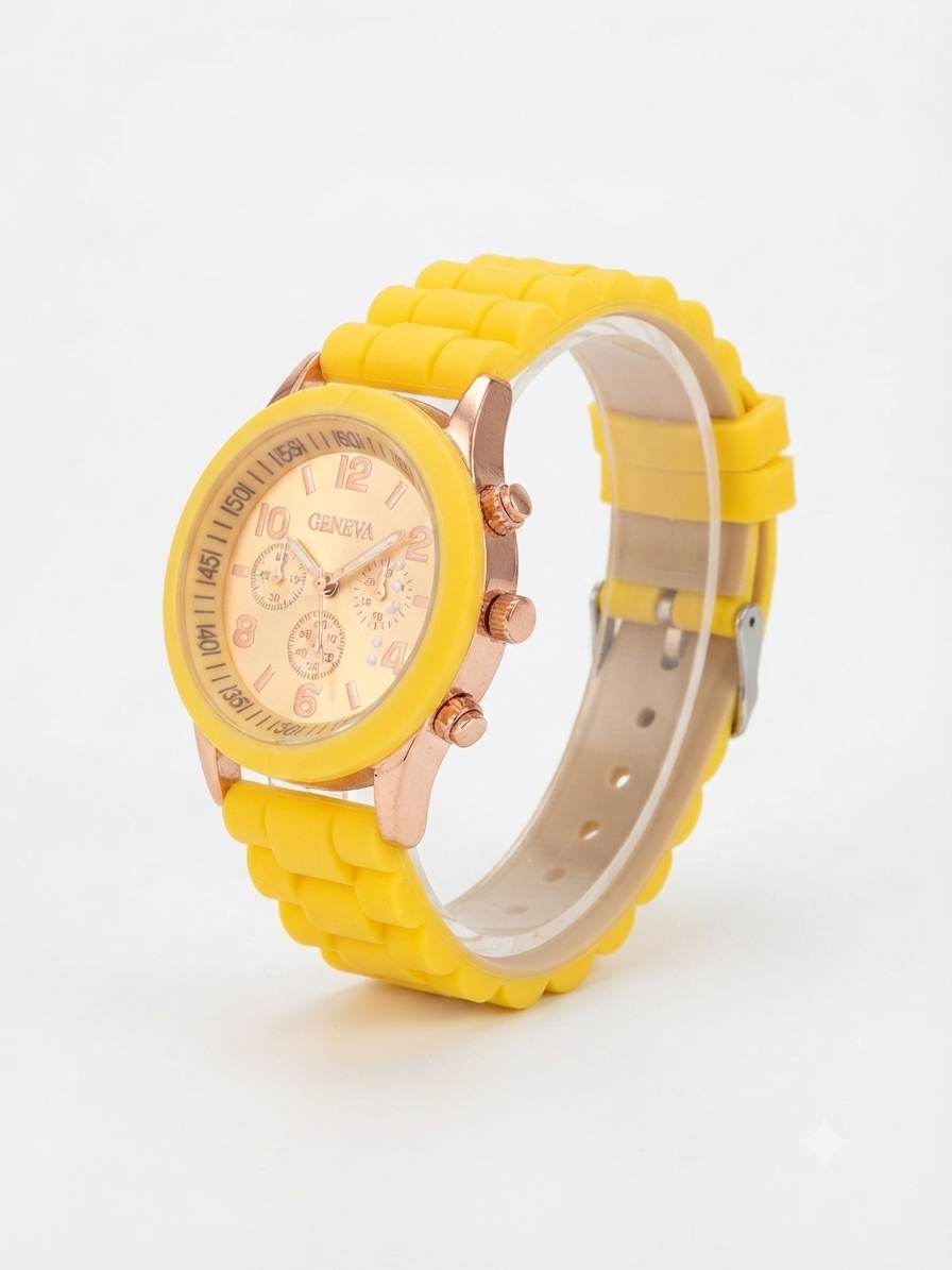 Reloj dama correa amarilla bisel oro rosa carátula amarilla