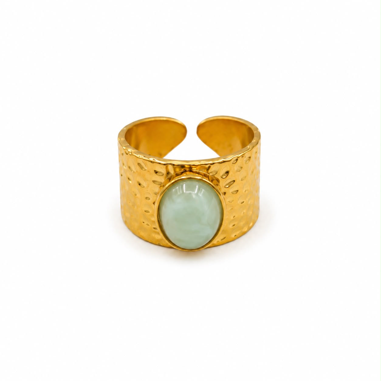 Anillo Dama dorado con piedra verde menta