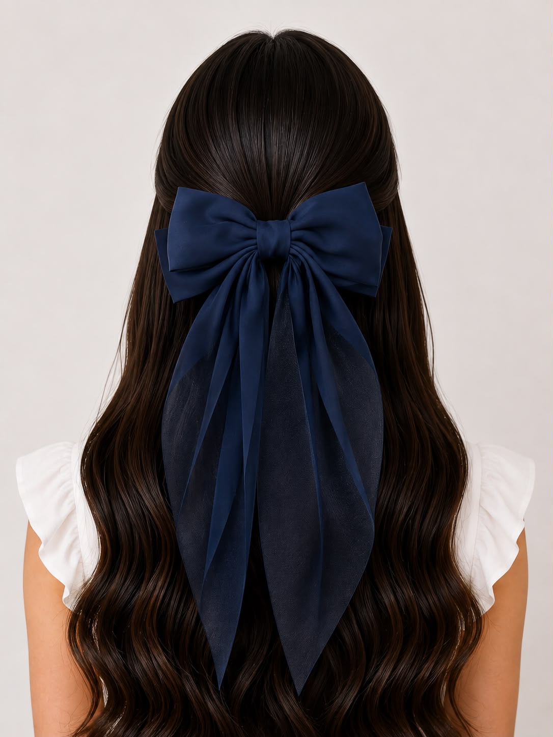 🎀 Moño coquette niña azul marino con transparencias
