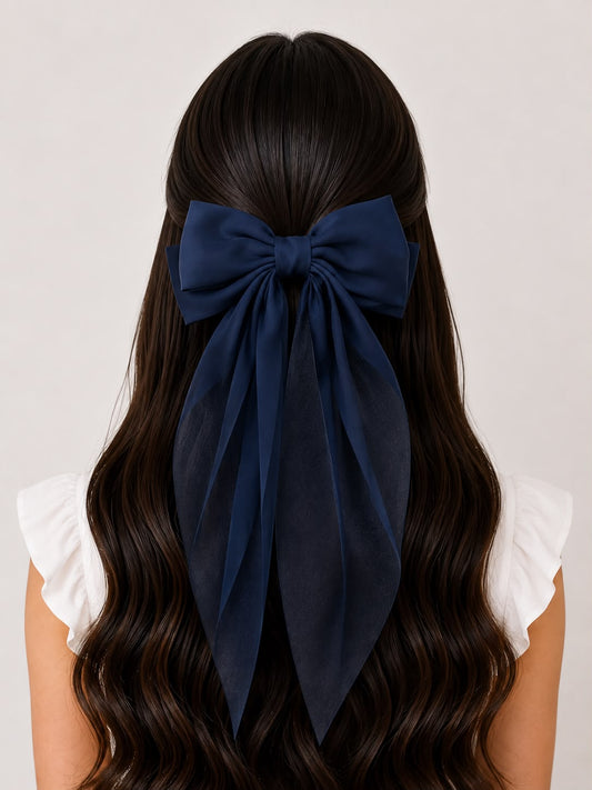 🎀 Moño coquette niña azul marino con transparencias