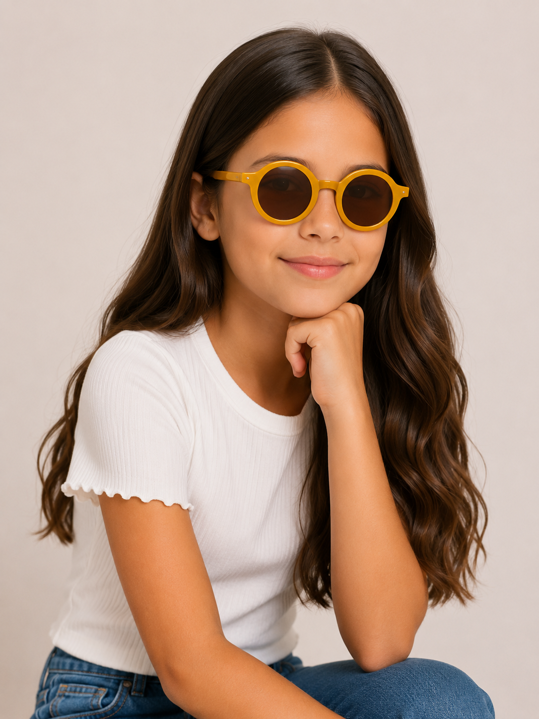 Lentes niña redondos color mostaza