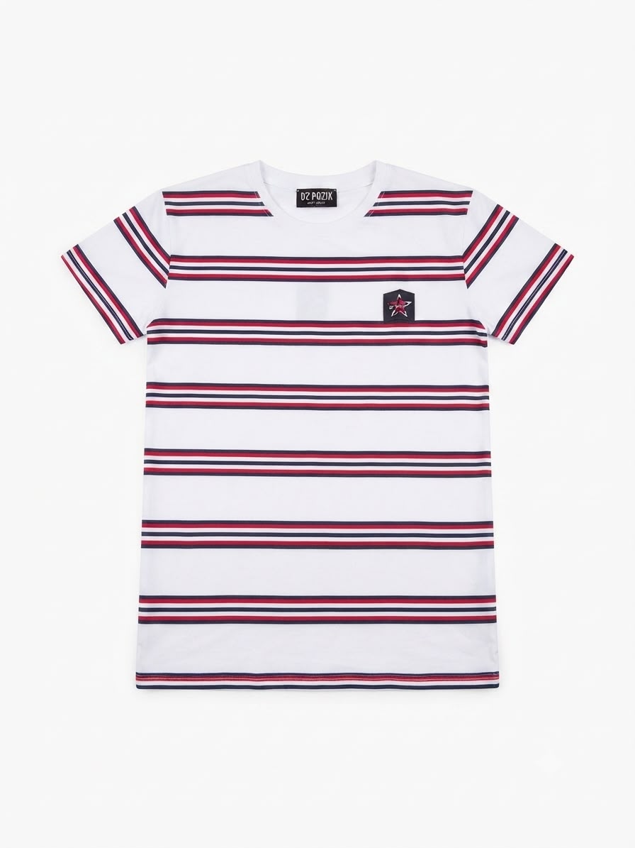 Set niño playera de rayas blanca con short rojo