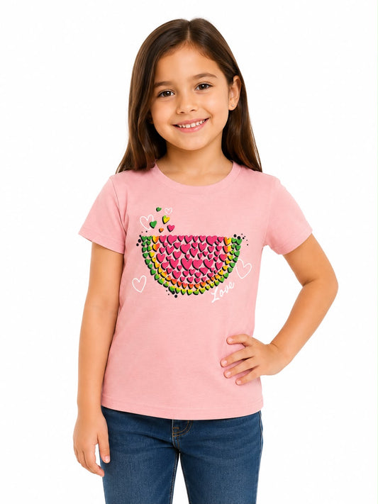 Blusa niña rosa con diseño de sandalia y corazones