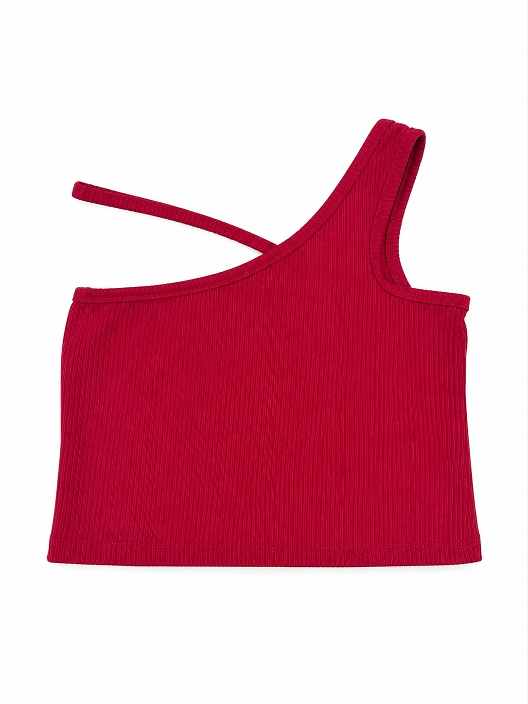 Blusa niña de un hombro roja acanalada