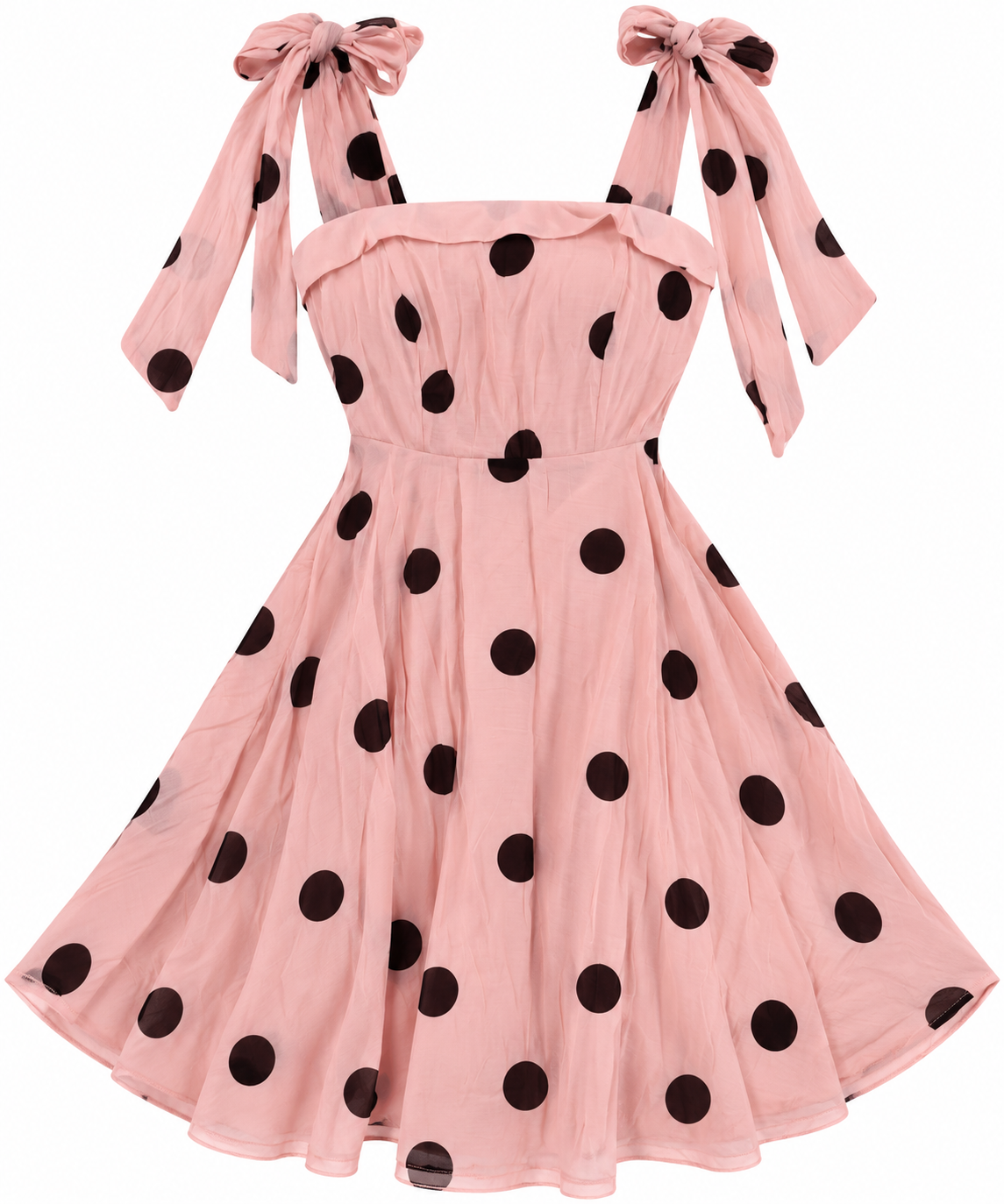 Vestido dama rosa con estampado de lunares negros