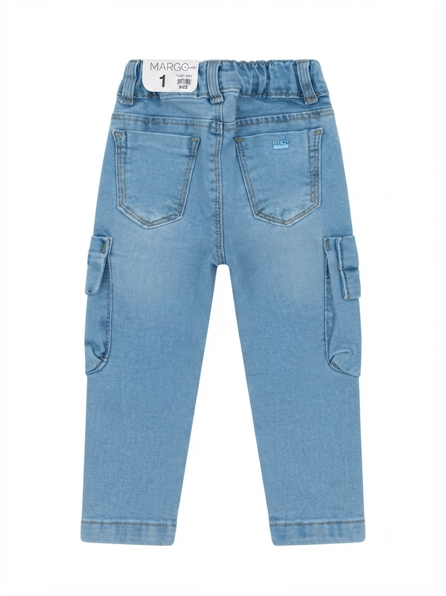 Pantalón niña cargo de mezclilla con flores bordadas