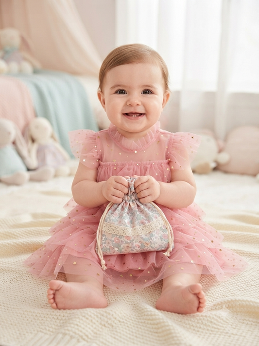 Vestido niña meses rosa de tul con estrellas