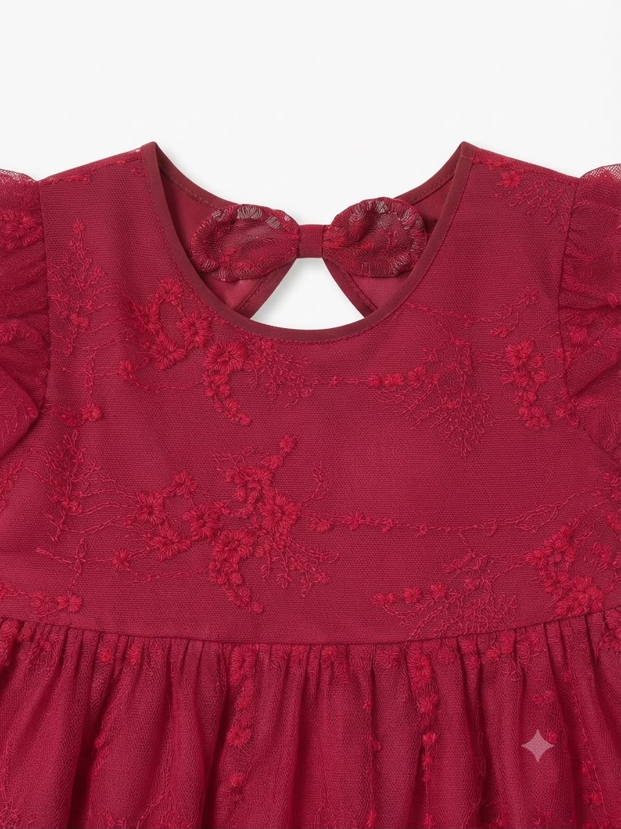 Vestido niña color vino encaje floral