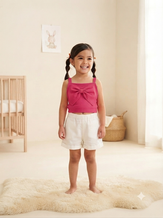 Blusa niña rosa fucsia con moño grande