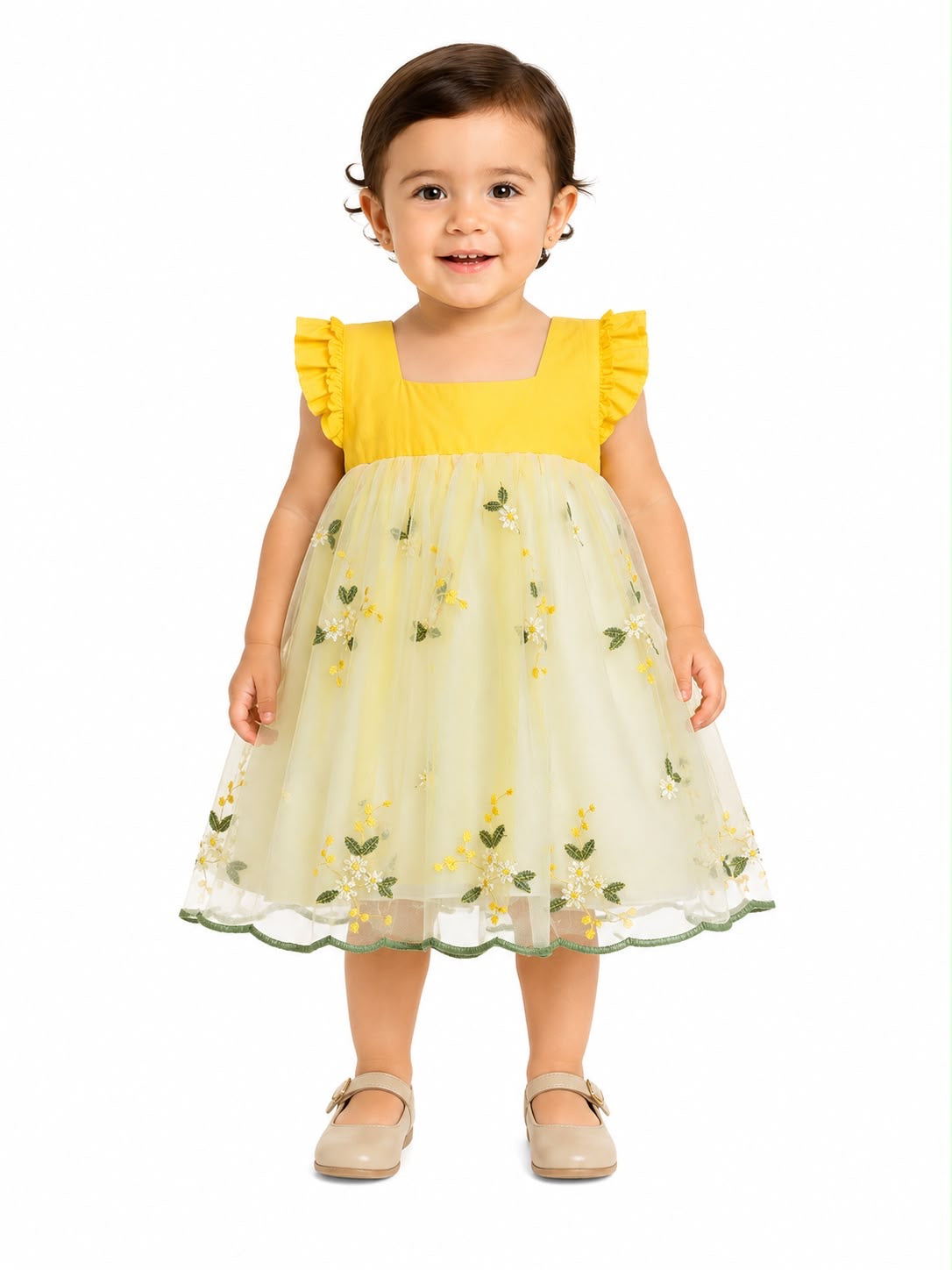 Vestido niña de tul bordado con flores