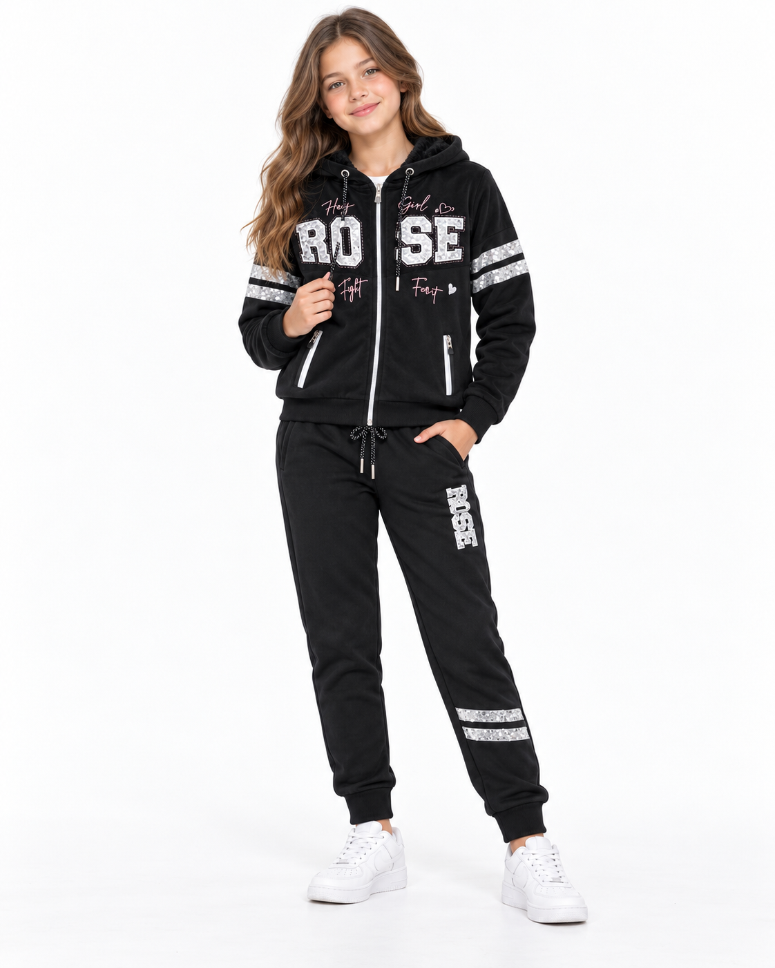 Set niña deportivo negro con detalles brillantes “ROSE”
