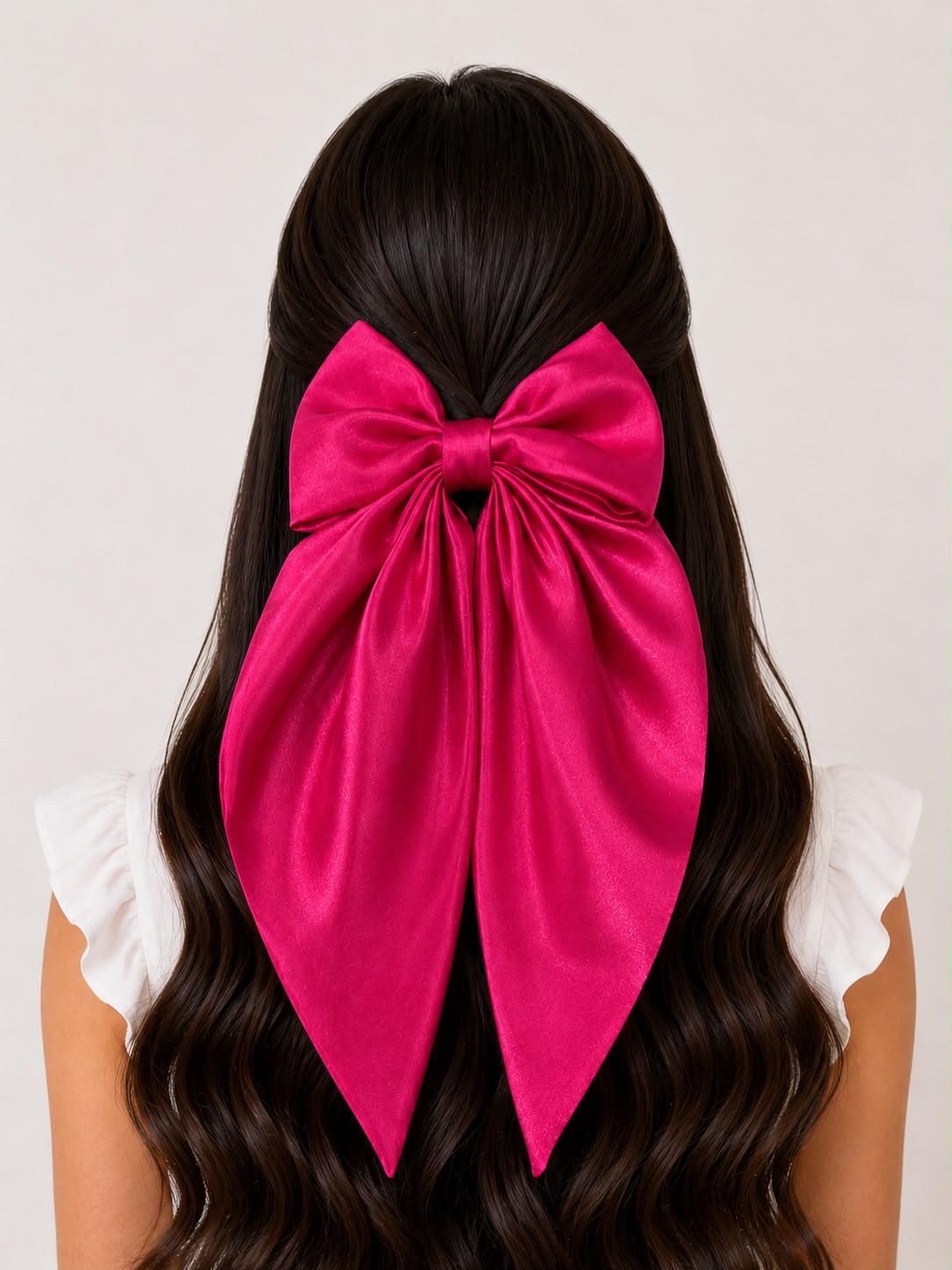 🎀 Moño coquette niña rosa fucsia satinado con tiras largas