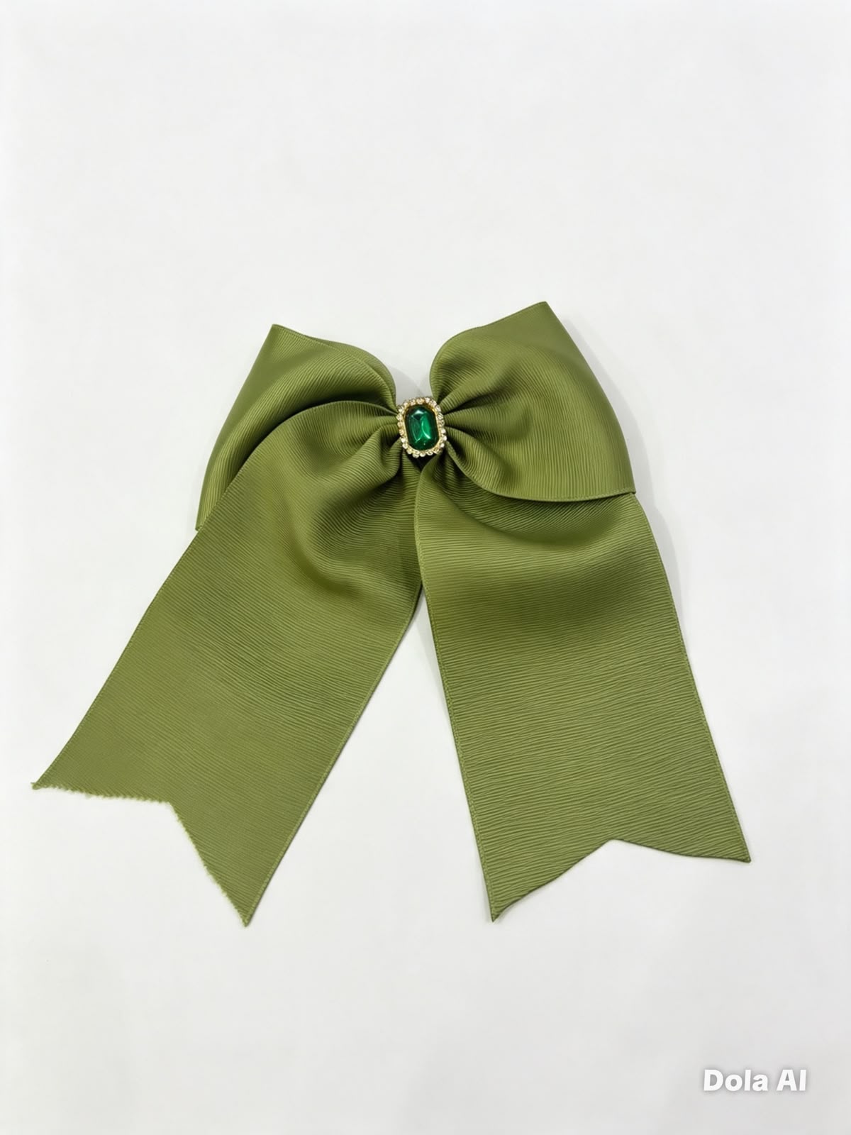 🎀 Moño niña verde olivo con broche tipo joya
