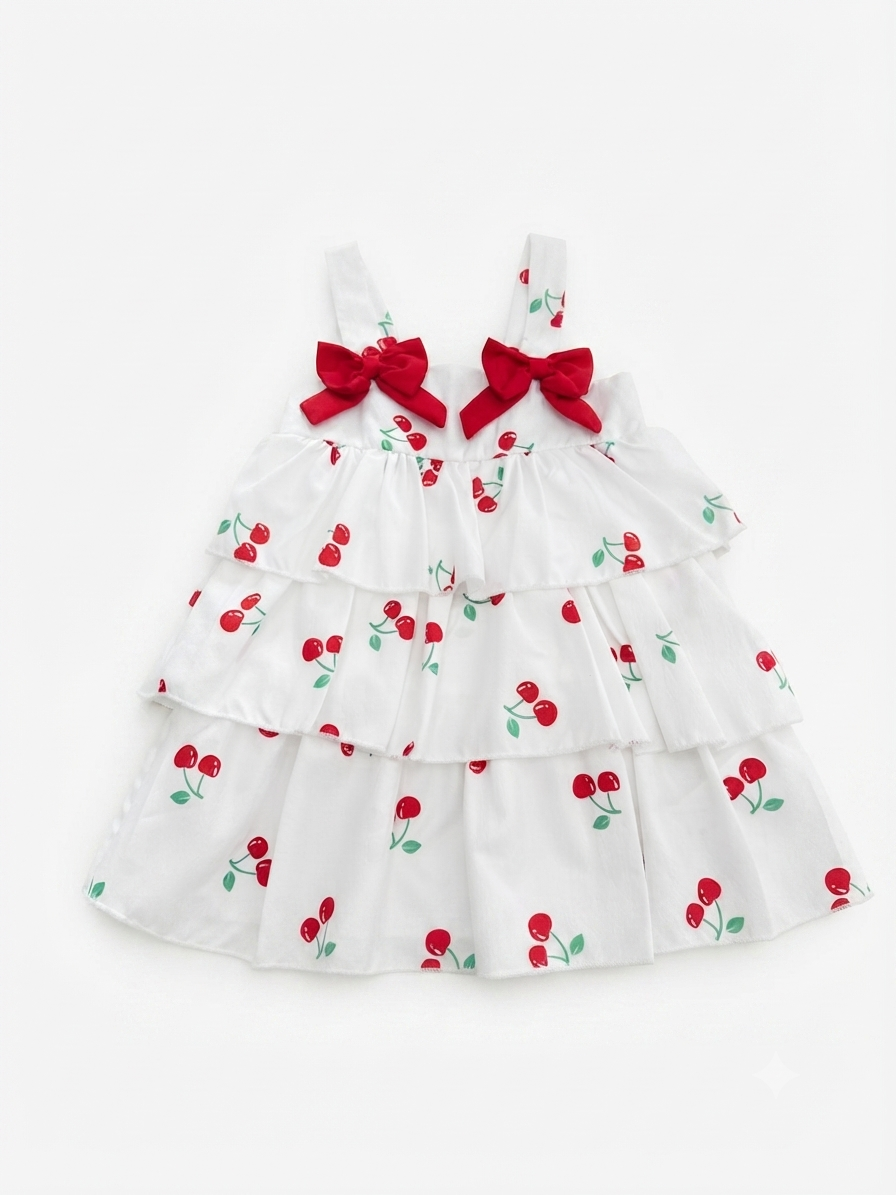 Vestido niña meses blanco con estampado de cerezas