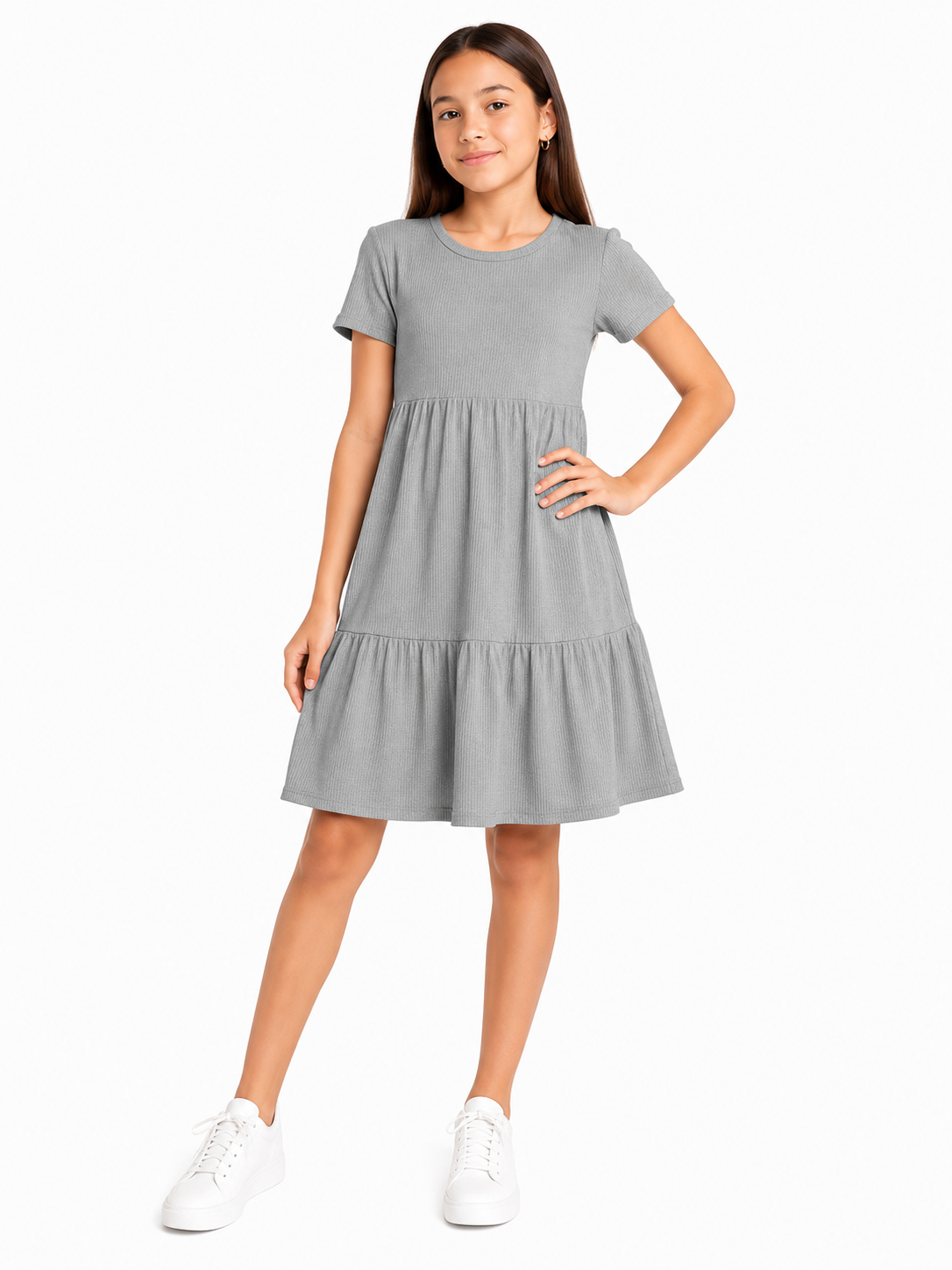 Vestido niña gris de corte amplio