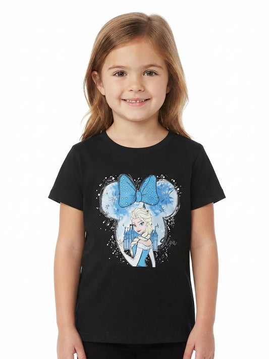 Blusa niña negré con estampado de princesa de hielo