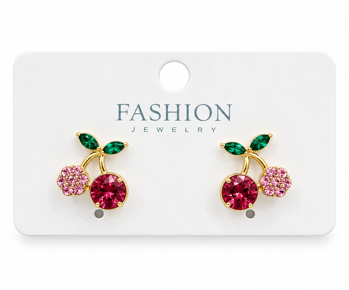 Aretes dama cerezas con cristales de colores 🍒✨