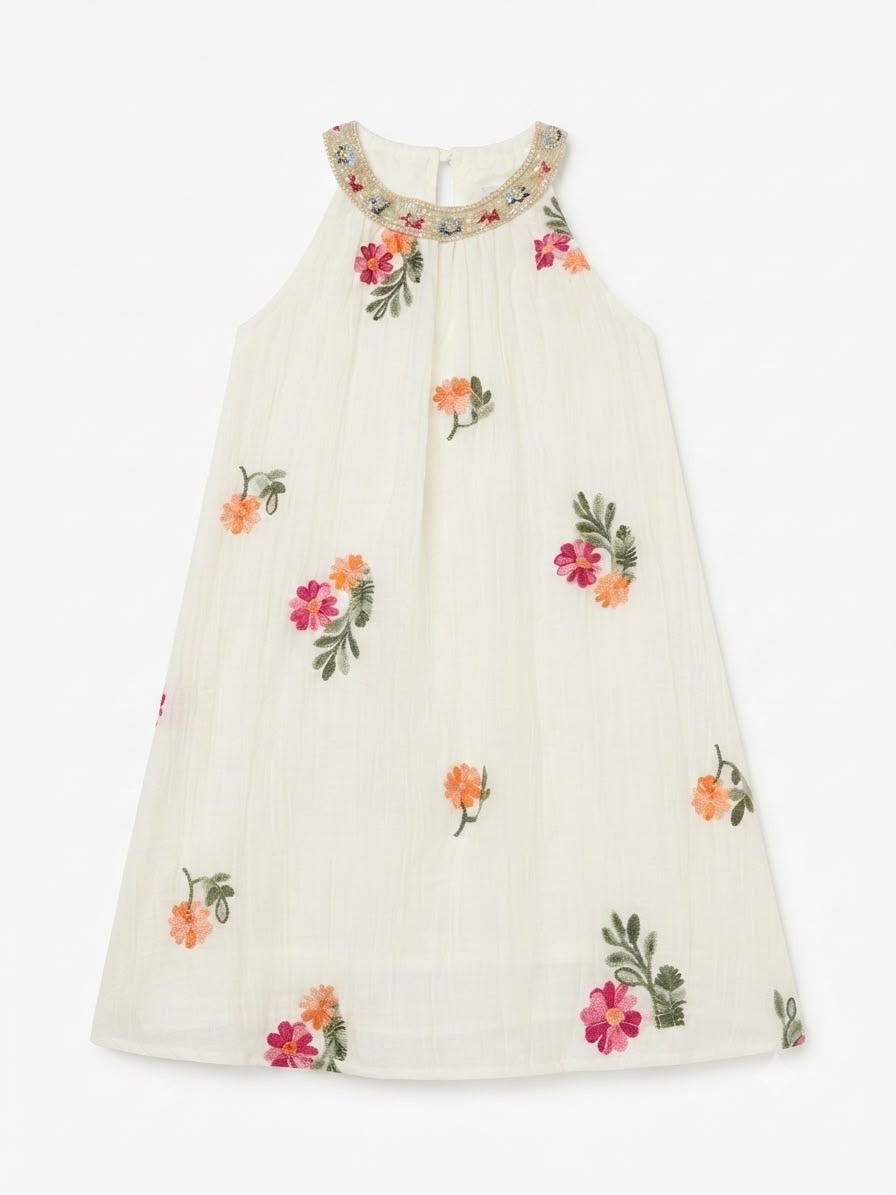 Vestido niña con estampado floral y detalles de primeras