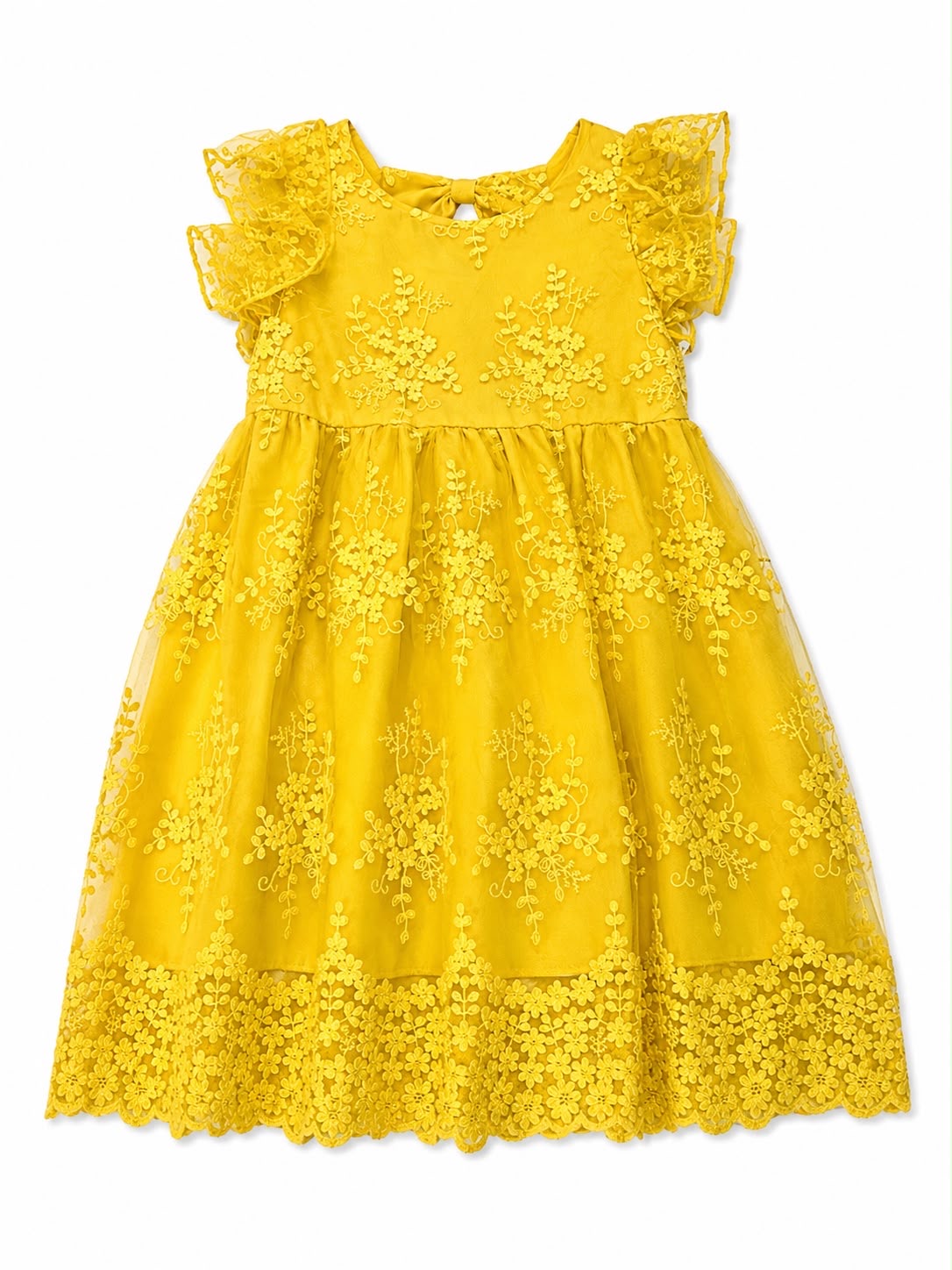 Vestido niña amarillos con bordado floral y encaje
