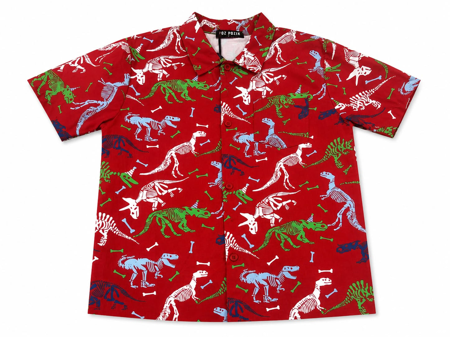 Set niño camisa roja estampada de dinosaurios con short azul marino