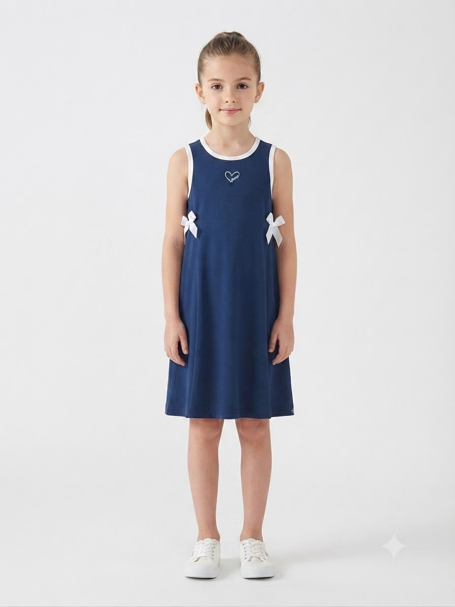 Vestido niña con moños decorativos azul marino