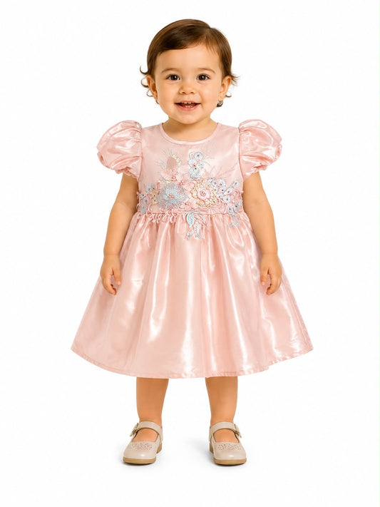 Vestido niña satinado con bordado floral