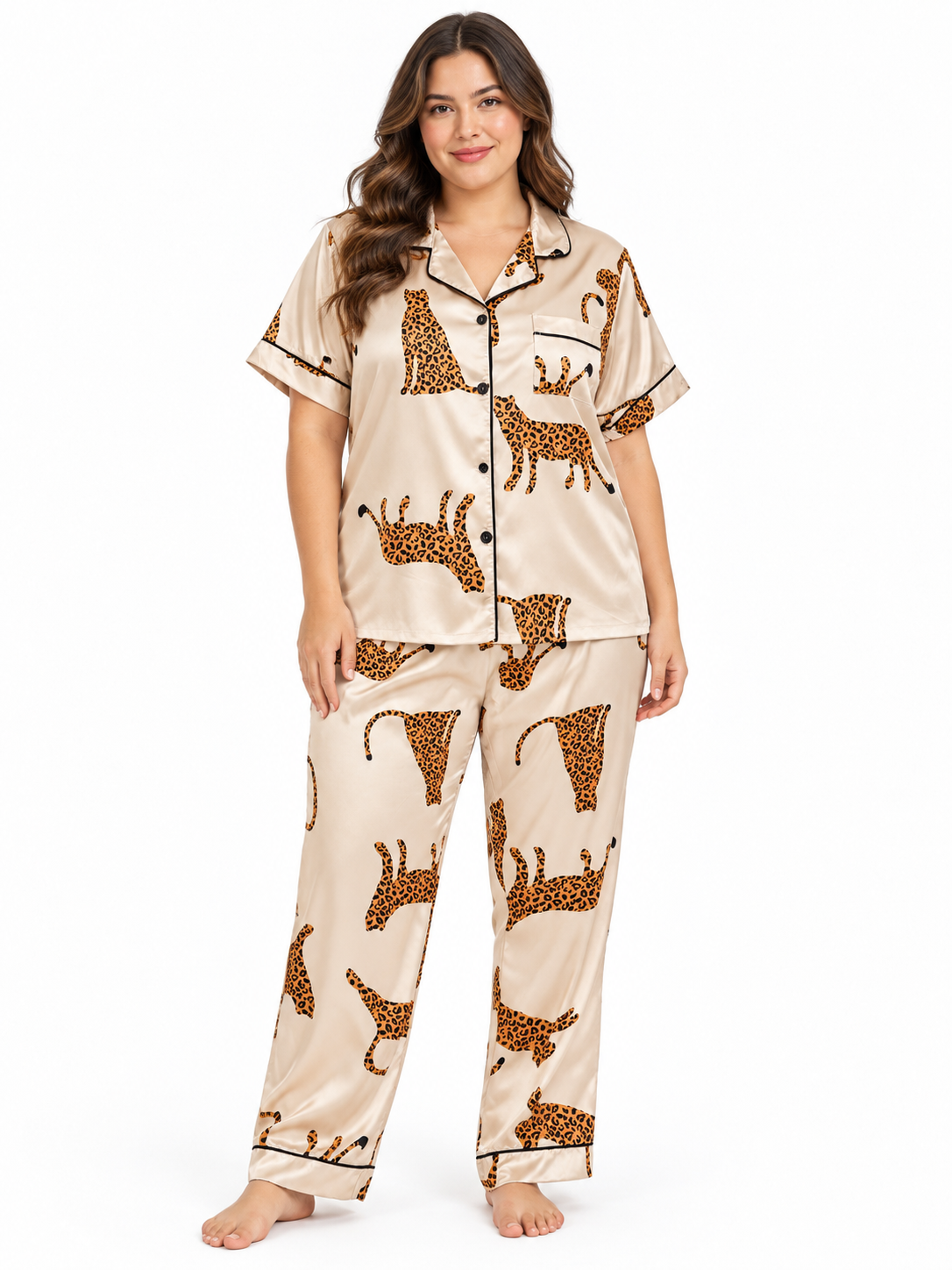 Pijama dama dos piezas estampado felino 🐆