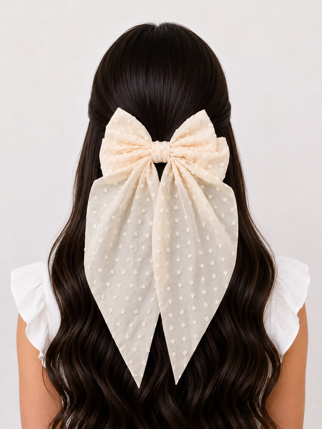🎀 Moño coquette niña beige con tul