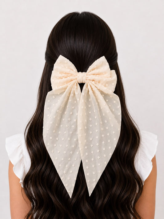 🎀 Moño coquette niña beige con tul