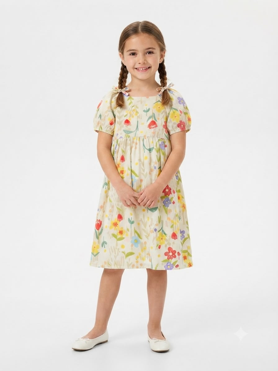 Vestido niña floral de manga abullanada