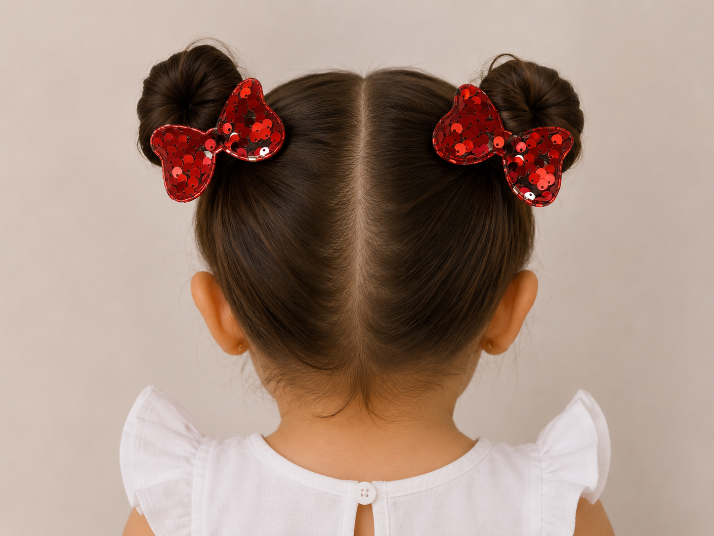 Moño par niña rojo con lentejuelas