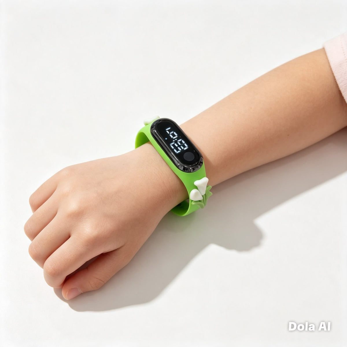Reloj infantil digital verde con flores