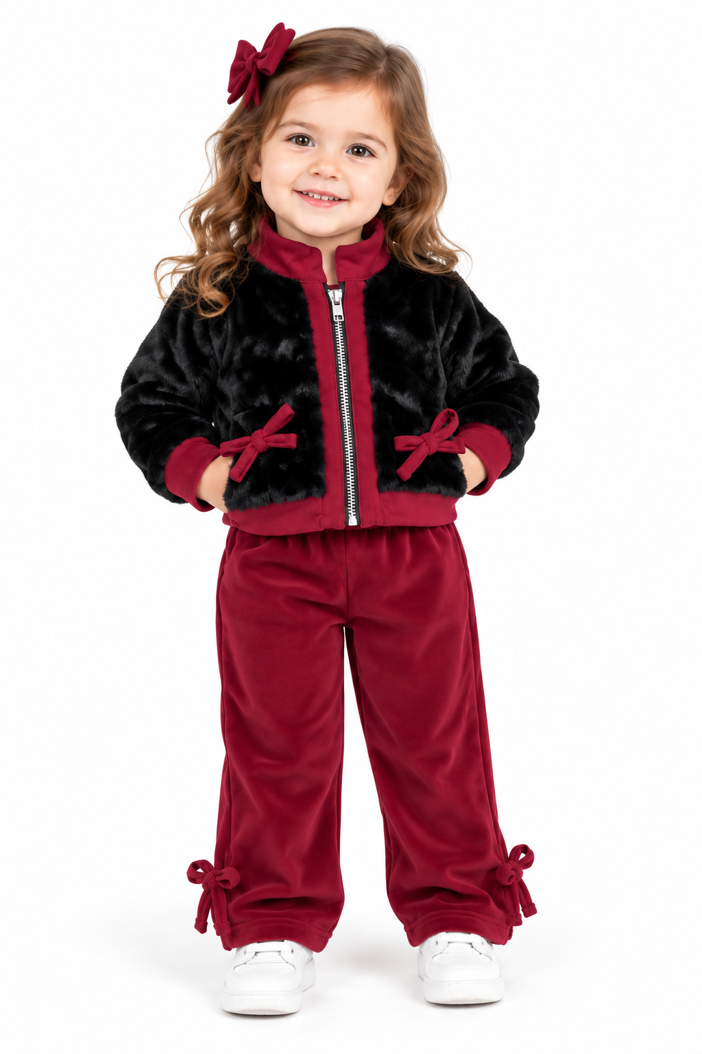 Set niña de 2 piezas con chaqueta de peluche y moños 🎀✨