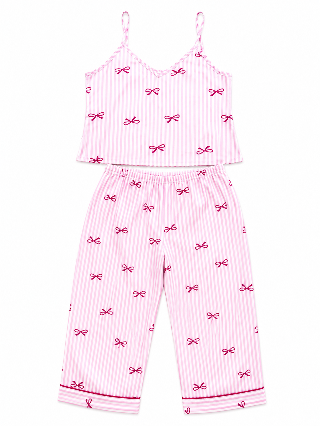 Pijama Dama Satinada Moñitos Rosa