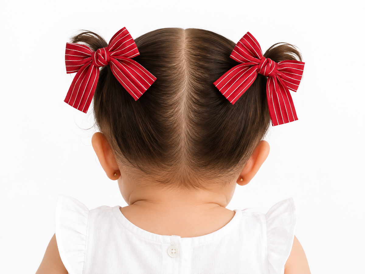 Moño par niña rojo con rayas blancas