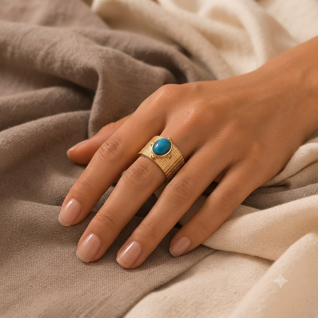 Anillo Dama dorado con piedra turquesa 💙✨