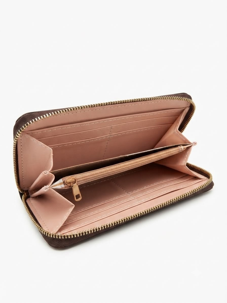 Cartera Dama tipo Wallet café oscuro práctica