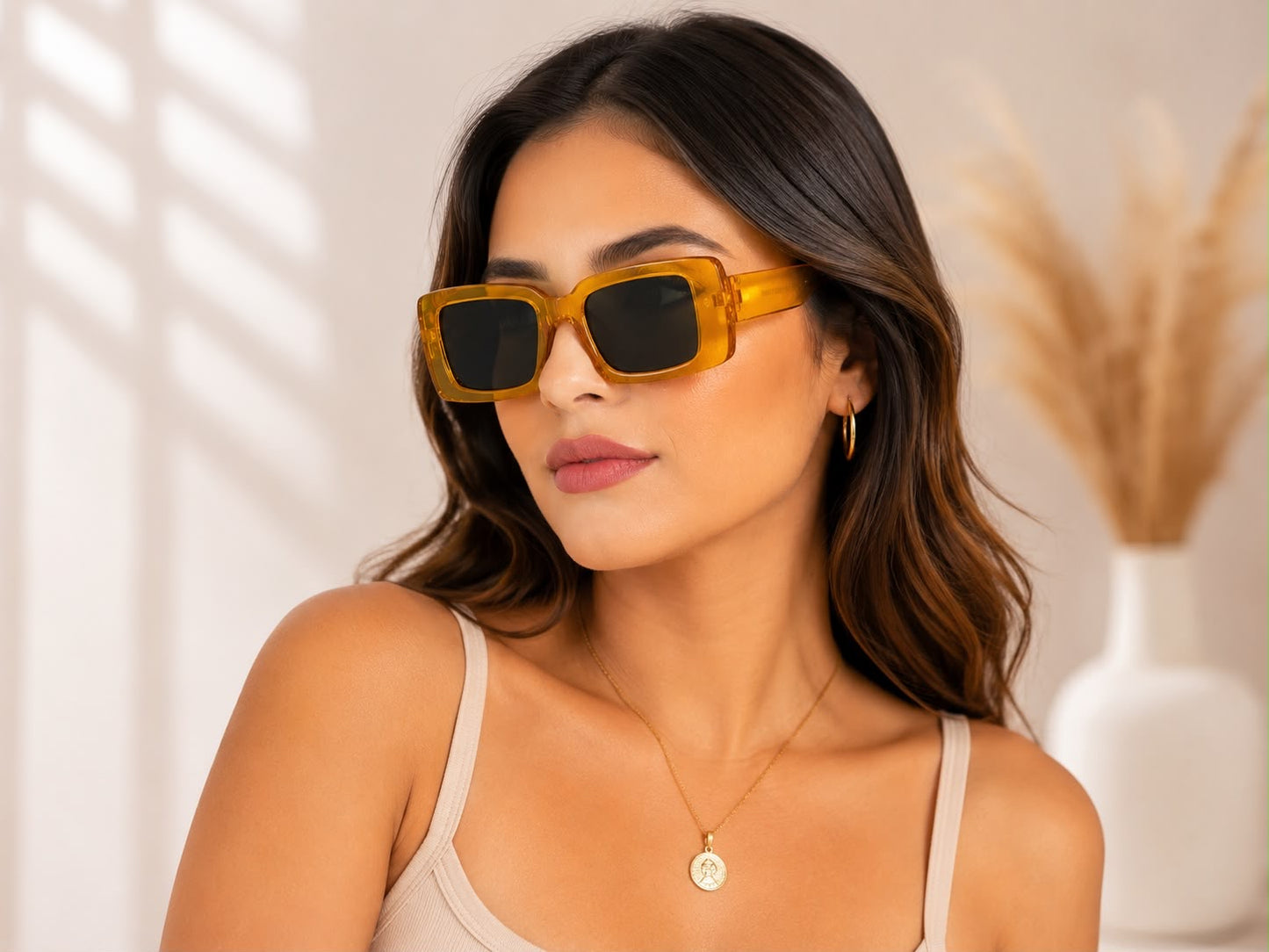 Lentes Dama cuadrados color ámbar traslúcido