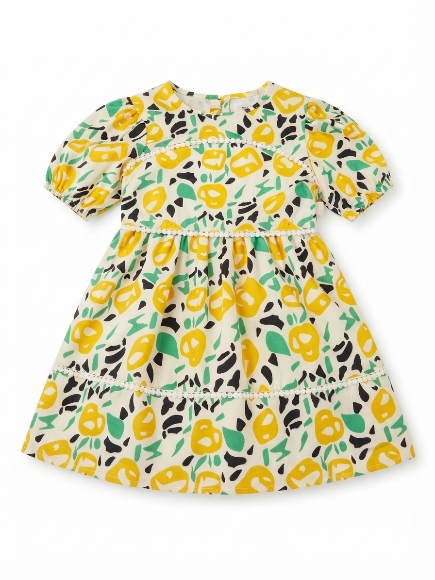 Vestido niña estampado floral amarillo y verde