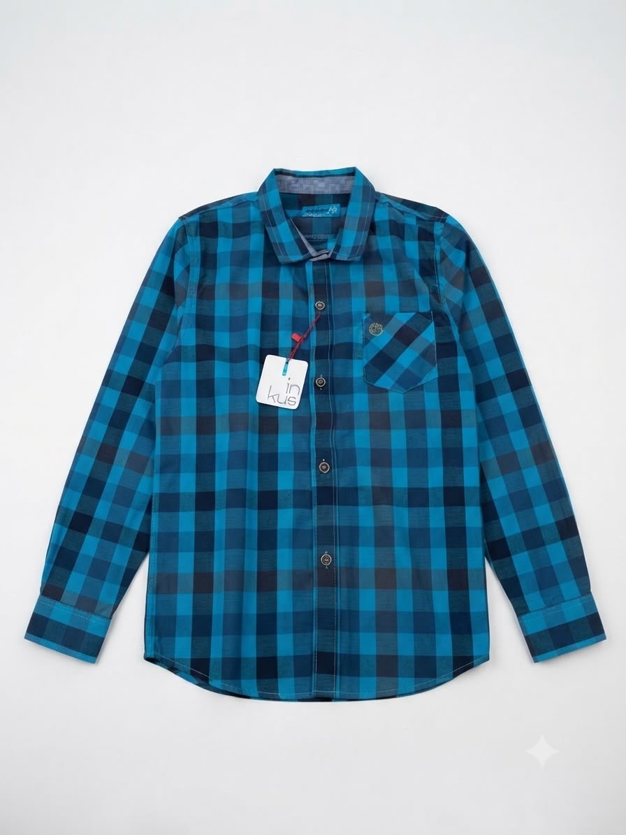 Camisa niño de manga larga a cuadros azul