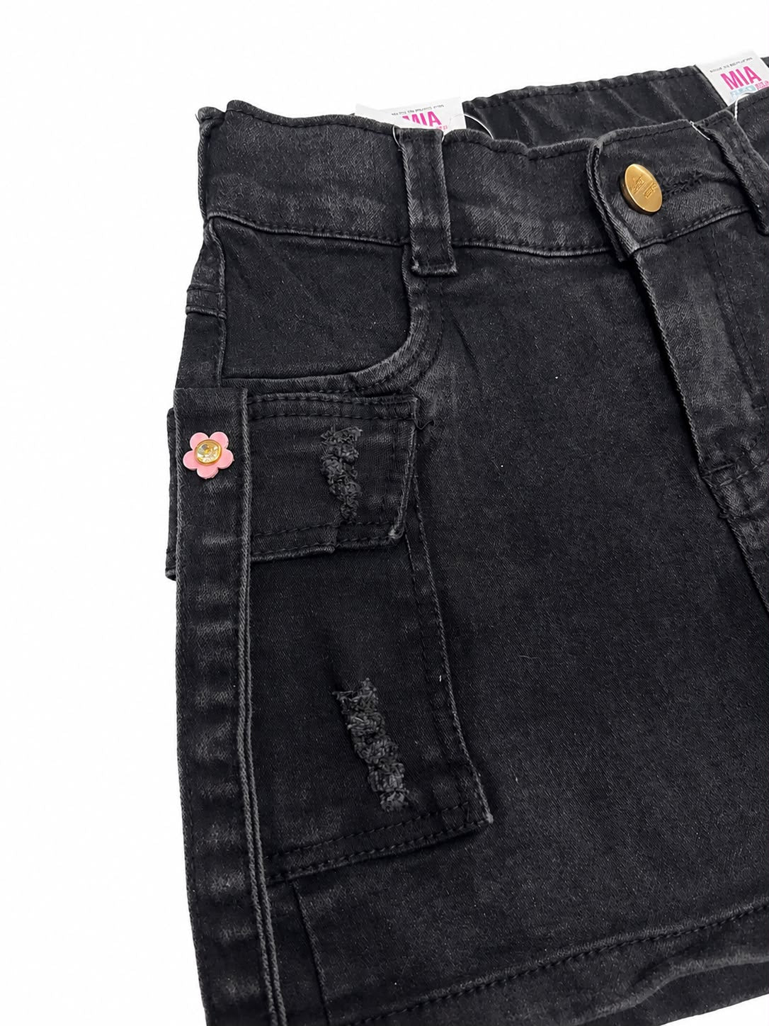 Falda niña mezclilla cargo bolsa y tira decorativa