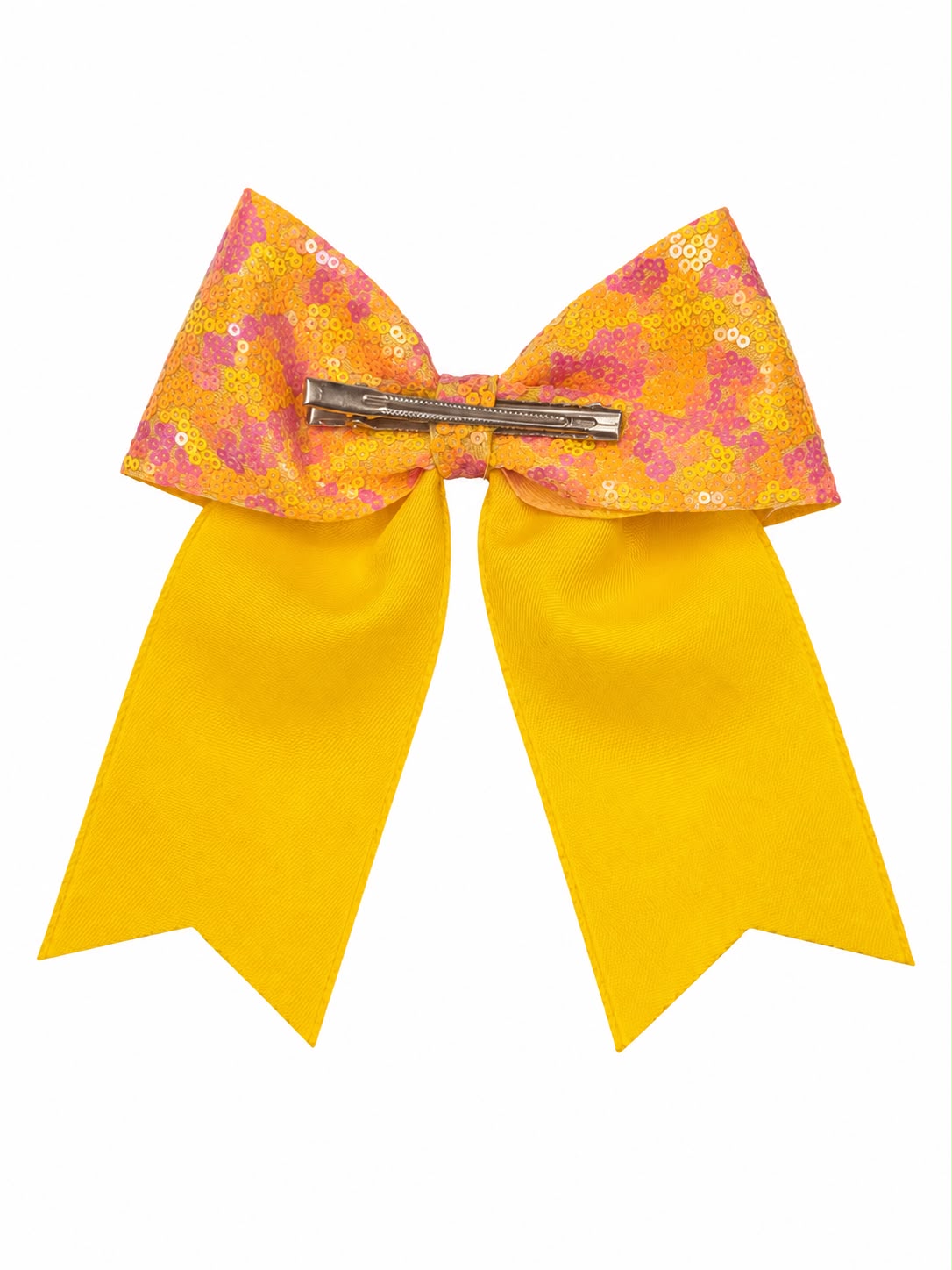 Moño niña rosa con lentejuelas y detalles decorativos