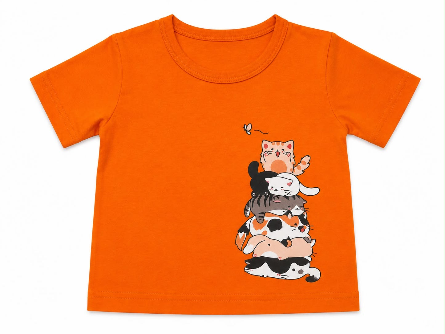 Blusa niña naranja con estampado de gatitos