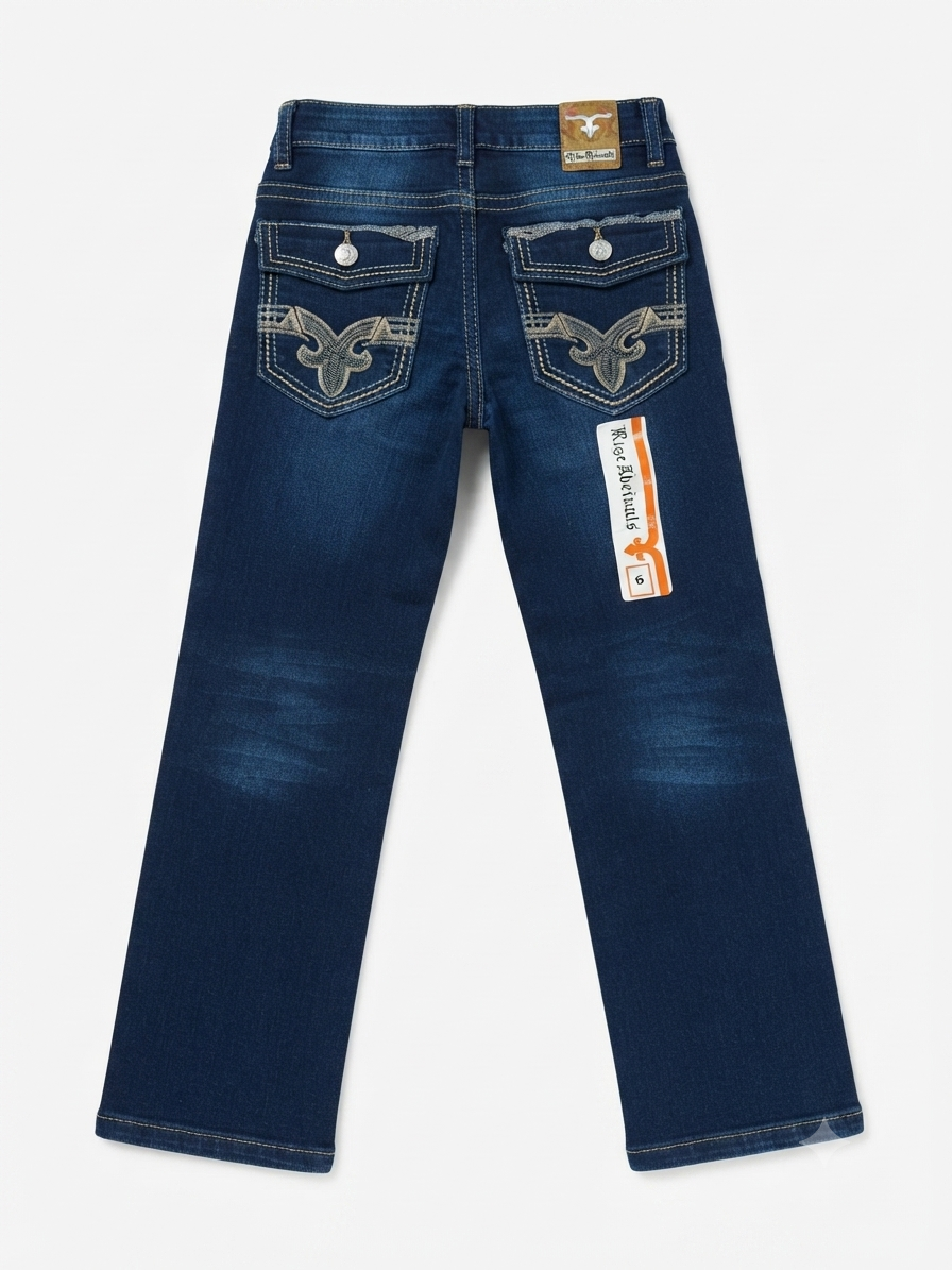 Pantalón niño mezclilla azul con bolsillos bordados