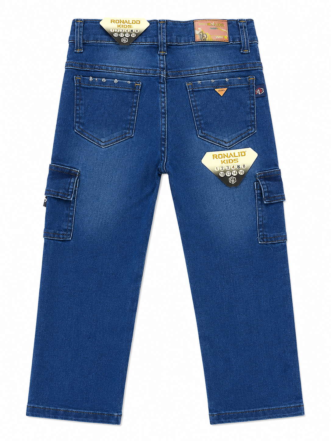 Pantalón niño cargo mezclilla azul con bolsas laterales