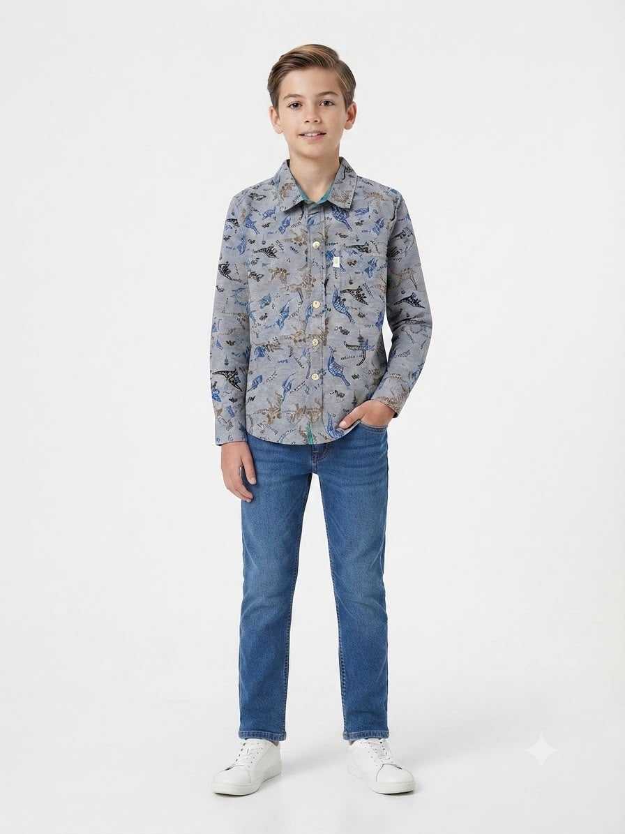 Camisa niño manga larga estampado Dinos